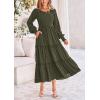 imagePRETTYGARDEN Womens Maxi Boho Dress Casual Long Sleeve Tiered Ruffle Flowy Swiss Dot Smocked Dresses with PocketsArmy Green