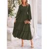 imagePRETTYGARDEN Womens Maxi Boho Dress Casual Long Sleeve Tiered Ruffle Flowy Swiss Dot Smocked Dresses with PocketsArmy Green