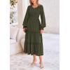 imagePRETTYGARDEN Womens Maxi Boho Dress Casual Long Sleeve Tiered Ruffle Flowy Swiss Dot Smocked Dresses with PocketsArmy Green