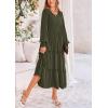 imagePRETTYGARDEN Womens Maxi Boho Dress Casual Long Sleeve Tiered Ruffle Flowy Swiss Dot Smocked Dresses with PocketsArmy Green