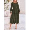 imagePRETTYGARDEN Womens Maxi Boho Dress Casual Long Sleeve Tiered Ruffle Flowy Swiss Dot Smocked Dresses with PocketsArmy Green