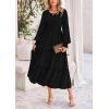 imagePRETTYGARDEN Womens Maxi Boho Dress Casual Long Sleeve Tiered Ruffle Flowy Swiss Dot Smocked Dresses with PocketsBlack