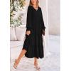 imagePRETTYGARDEN Womens Maxi Boho Dress Casual Long Sleeve Tiered Ruffle Flowy Swiss Dot Smocked Dresses with PocketsBlack