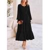 imagePRETTYGARDEN Womens Maxi Boho Dress Casual Long Sleeve Tiered Ruffle Flowy Swiss Dot Smocked Dresses with PocketsBlack