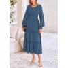imagePRETTYGARDEN Womens Maxi Boho Dress Casual Long Sleeve Tiered Ruffle Flowy Swiss Dot Smocked Dresses with PocketsDark Blue