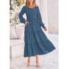 imagePRETTYGARDEN Womens Maxi Boho Dress Casual Long Sleeve Tiered Ruffle Flowy Swiss Dot Smocked Dresses with PocketsDark Blue