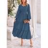 imagePRETTYGARDEN Womens Maxi Boho Dress Casual Long Sleeve Tiered Ruffle Flowy Swiss Dot Smocked Dresses with PocketsDark Blue