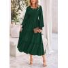 imagePRETTYGARDEN Womens Maxi Boho Dress Casual Long Sleeve Tiered Ruffle Flowy Swiss Dot Smocked Dresses with PocketsDark Green