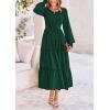 imagePRETTYGARDEN Womens Maxi Boho Dress Casual Long Sleeve Tiered Ruffle Flowy Swiss Dot Smocked Dresses with PocketsDark Green