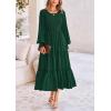 imagePRETTYGARDEN Womens Maxi Boho Dress Casual Long Sleeve Tiered Ruffle Flowy Swiss Dot Smocked Dresses with PocketsDark Green