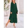 imagePRETTYGARDEN Womens Maxi Boho Dress Casual Long Sleeve Tiered Ruffle Flowy Swiss Dot Smocked Dresses with PocketsDark Green