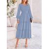 imagePRETTYGARDEN Womens Maxi Boho Dress Casual Long Sleeve Tiered Ruffle Flowy Swiss Dot Smocked Dresses with PocketsGrey Blue