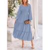 imagePRETTYGARDEN Womens Maxi Boho Dress Casual Long Sleeve Tiered Ruffle Flowy Swiss Dot Smocked Dresses with PocketsGrey Blue