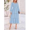 imagePRETTYGARDEN Womens Maxi Boho Dress Casual Long Sleeve Tiered Ruffle Flowy Swiss Dot Smocked Dresses with PocketsLight Blue