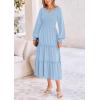 imagePRETTYGARDEN Womens Maxi Boho Dress Casual Long Sleeve Tiered Ruffle Flowy Swiss Dot Smocked Dresses with PocketsLight Blue