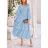 imagePRETTYGARDEN Womens Maxi Boho Dress Casual Long Sleeve Tiered Ruffle Flowy Swiss Dot Smocked Dresses with PocketsLight Blue