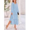 imagePRETTYGARDEN Womens Maxi Boho Dress Casual Long Sleeve Tiered Ruffle Flowy Swiss Dot Smocked Dresses with PocketsLight Blue