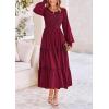 imagePRETTYGARDEN Womens Maxi Boho Dress Casual Long Sleeve Tiered Ruffle Flowy Swiss Dot Smocked Dresses with PocketsWine Red