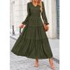 imagePRETTYGARDEN Womens Maxi Dress Casual Long Sleeve V Neck Smocked Waist Tiered Ruffle Flowy Cocktail Pocket DressesArmy Green