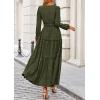 imagePRETTYGARDEN Womens Maxi Dress Casual Long Sleeve V Neck Smocked Waist Tiered Ruffle Flowy Cocktail Pocket DressesArmy Green
