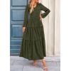 imagePRETTYGARDEN Womens Maxi Dress Casual Long Sleeve V Neck Smocked Waist Tiered Ruffle Flowy Cocktail Pocket DressesArmy Green