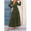 imagePRETTYGARDEN Womens Maxi Dress Casual Long Sleeve V Neck Smocked Waist Tiered Ruffle Flowy Cocktail Pocket DressesArmy Green
