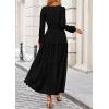 imagePRETTYGARDEN Womens Maxi Dress Casual Long Sleeve V Neck Smocked Waist Tiered Ruffle Flowy Cocktail Pocket DressesBlack