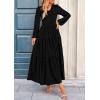 imagePRETTYGARDEN Womens Maxi Dress Casual Long Sleeve V Neck Smocked Waist Tiered Ruffle Flowy Cocktail Pocket DressesBlack