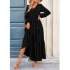 imagePRETTYGARDEN Womens Maxi Dress Casual Long Sleeve V Neck Smocked Waist Tiered Ruffle Flowy Cocktail Pocket DressesBlack