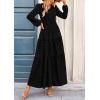 imagePRETTYGARDEN Womens Maxi Dress Casual Long Sleeve V Neck Smocked Waist Tiered Ruffle Flowy Cocktail Pocket DressesBlack