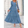 imagePRETTYGARDEN Womens Maxi Dress Casual Long Sleeve V Neck Smocked Waist Tiered Ruffle Flowy Cocktail Pocket DressesBlue Grey