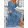 imagePRETTYGARDEN Womens Maxi Dress Casual Long Sleeve V Neck Smocked Waist Tiered Ruffle Flowy Cocktail Pocket DressesBlue Grey
