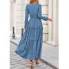 imagePRETTYGARDEN Womens Maxi Dress Casual Long Sleeve V Neck Smocked Waist Tiered Ruffle Flowy Cocktail Pocket DressesBlue Grey
