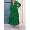 imagePRETTYGARDEN Womens Maxi Dress Casual Long Sleeve V Neck Smocked Waist Tiered Ruffle Flowy Cocktail Pocket DressesGreen