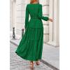 imagePRETTYGARDEN Womens Maxi Dress Casual Long Sleeve V Neck Smocked Waist Tiered Ruffle Flowy Cocktail Pocket DressesGreen