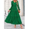 imagePRETTYGARDEN Womens Maxi Dress Casual Long Sleeve V Neck Smocked Waist Tiered Ruffle Flowy Cocktail Pocket DressesGreen