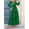 imagePRETTYGARDEN Womens Maxi Dress Casual Long Sleeve V Neck Smocked Waist Tiered Ruffle Flowy Cocktail Pocket DressesGreen