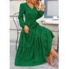 imagePRETTYGARDEN Womens Maxi Dress Casual Long Sleeve V Neck Smocked Waist Tiered Ruffle Flowy Cocktail Pocket DressesGreen
