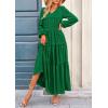 imagePRETTYGARDEN Womens Maxi Dress Casual Long Sleeve V Neck Smocked Waist Tiered Ruffle Flowy Cocktail Pocket DressesGreen