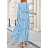imagePRETTYGARDEN Womens Maxi Dress Casual Long Sleeve V Neck Smocked Waist Tiered Ruffle Flowy Cocktail Pocket DressesLight Blue