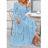 imagePRETTYGARDEN Womens Maxi Dress Casual Long Sleeve V Neck Smocked Waist Tiered Ruffle Flowy Cocktail Pocket DressesLight Blue