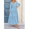 imagePRETTYGARDEN Womens Maxi Dress Casual Long Sleeve V Neck Smocked Waist Tiered Ruffle Flowy Cocktail Pocket DressesLight Blue