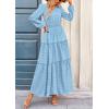 imagePRETTYGARDEN Womens Maxi Dress Casual Long Sleeve V Neck Smocked Waist Tiered Ruffle Flowy Cocktail Pocket DressesLight Blue