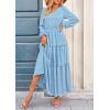 imagePRETTYGARDEN Womens Maxi Dress Casual Long Sleeve V Neck Smocked Waist Tiered Ruffle Flowy Cocktail Pocket DressesLight Blue