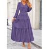 imagePRETTYGARDEN Womens Maxi Dress Casual Long Sleeve V Neck Smocked Waist Tiered Ruffle Flowy Cocktail Pocket DressesPurple