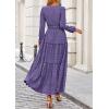 imagePRETTYGARDEN Womens Maxi Dress Casual Long Sleeve V Neck Smocked Waist Tiered Ruffle Flowy Cocktail Pocket DressesPurple