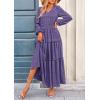 imagePRETTYGARDEN Womens Maxi Dress Casual Long Sleeve V Neck Smocked Waist Tiered Ruffle Flowy Cocktail Pocket DressesPurple