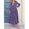imagePRETTYGARDEN Womens Maxi Dress Casual Long Sleeve V Neck Smocked Waist Tiered Ruffle Flowy Cocktail Pocket DressesPurple