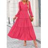 imagePRETTYGARDEN Womens Maxi Dress Casual Long Sleeve V Neck Smocked Waist Tiered Ruffle Flowy Cocktail Pocket DressesRose Red
