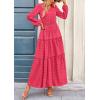 imagePRETTYGARDEN Womens Maxi Dress Casual Long Sleeve V Neck Smocked Waist Tiered Ruffle Flowy Cocktail Pocket DressesRose Red